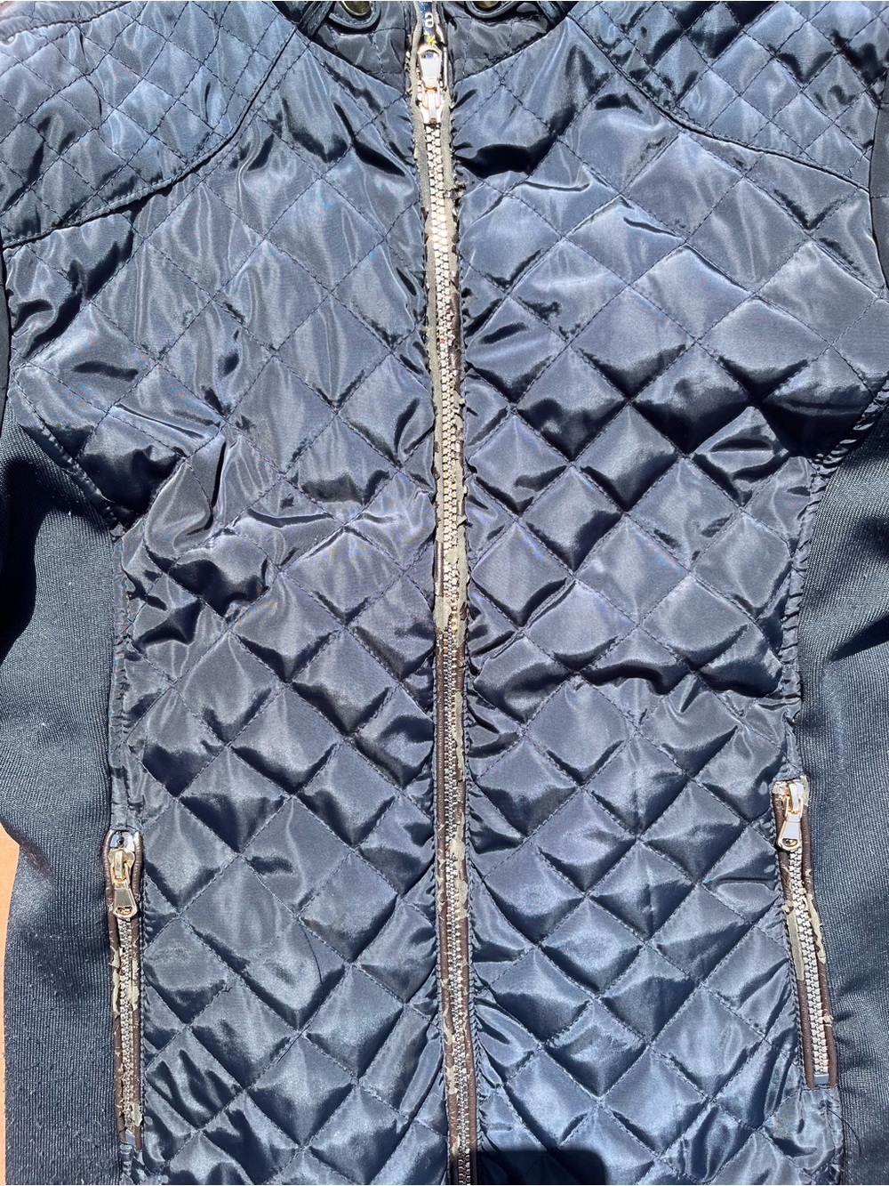 Cavalini Quilted Navy Utility Jacket with Brown Elbow Patches - Picture 6 of 9
